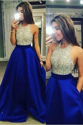 Satin Reißverschluss Juwel Ausschnitt Anständiges Schick Abendkleid