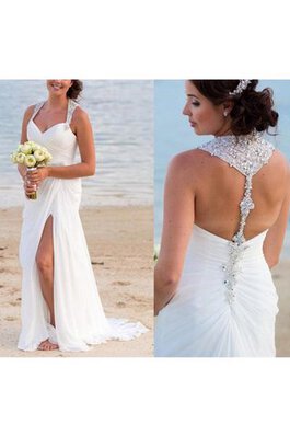 Robe de mariée romantique appliques au bord de la mer de fourreau de traîne courte