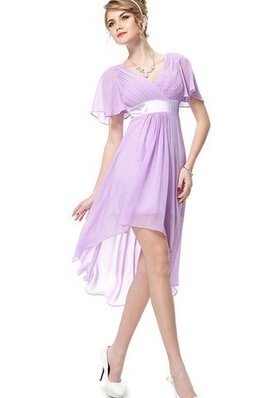 Robe de cocktail plissé avec chiffon avec zip de tour de ceinture en haute avec manche courte