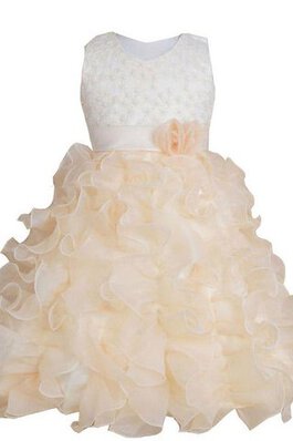 Normale Taille A-Linie geschichtes bodenlanges Blumenmädchenkleid mit Schleife mit Applike