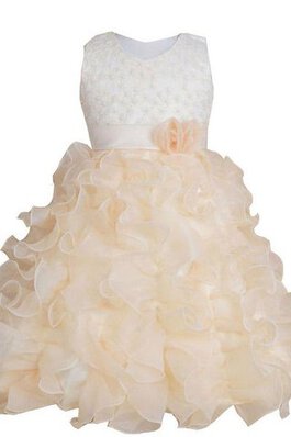 Robe de cortège enfant naturel avec fleurs jusqu'au sol encolure ronde avec ruban