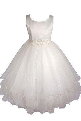 Robe de cortège enfant naturel en organza col u profond en satin avec décoration dentelle