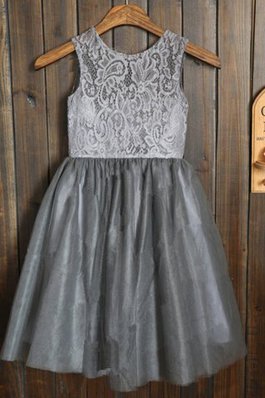 Tüll Ärmellos Anständiges Bodenlanges Blumenmädchenkleid mit Reißverschluss
