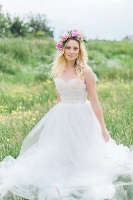 Abito da Sposa Cerniera con Piega con Nastro con Increspato con Increspature Senza Maniche