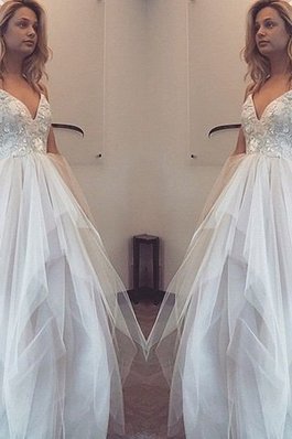 Robe de bal naturel decoration en fleur a-ligne en tulle longueru au niveau de sol