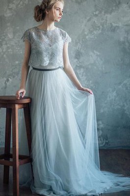 A-Linie Gericht Schleppe Spaghetti Träger Brautjungfernkleid mit Schleife aus Tüll