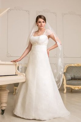 Abito da Sposa in Pizzo A-Line A Terra Allacciato con Perline Cappellino