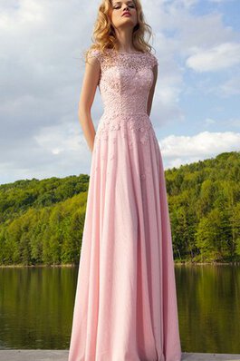 A Linie Chiffon bodenlanges romantisches Ballkleid mit Applike mit gekappten Ärmeln