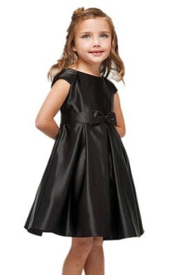 Robe de cortège enfant plissé avec nœud a-ligne avec manche épeules enveloppants