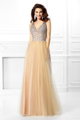 Robe de quinceanera pailleté longue longueur au ras du sol avec perle de col en v