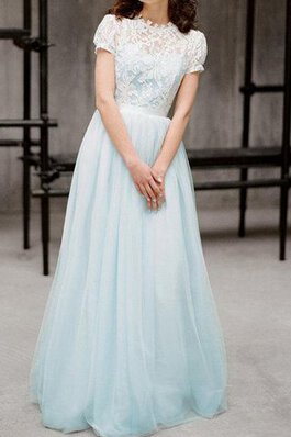 Robe demoiselle d'honneur romantique boutonné en tulle de col haut avec zip