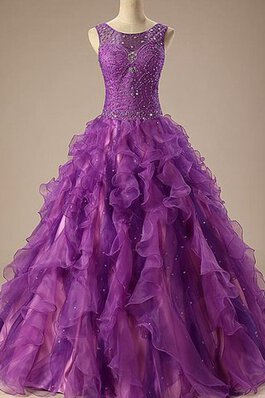 Robe de quinceanera longueur au ras du sol avec perle avec broderie en satin de lotus