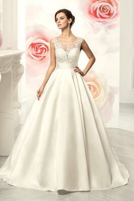 Robe de mariée naturel avec sans manches v col profonde en satin col u profond