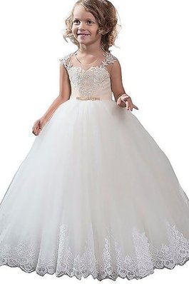 Robe de cortège enfant naturel appliques de mode de bal en tulle col u profond