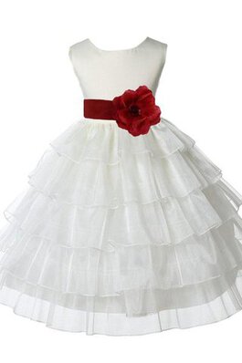 Robe de cortège enfant arrivée au mollet avec fleurs avec gradins en satin avec zip