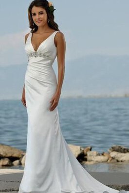 Abito da Sposa Semplice Romantico con Perline V-Scollo Elegante Tubino