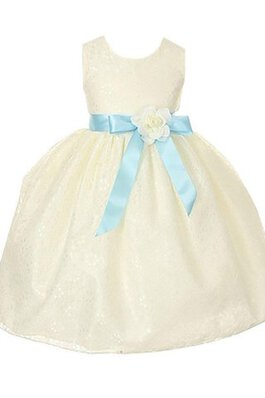 A-Line natürliche Taile Spitze knielanges Blumenmädchenkleid mit Schmetterlingsknoten