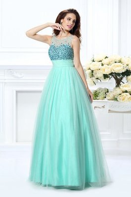 Ärmelloses Reißverschluss Bootsförmiger Ausschnitt Chiffon Quinceanera Kleid mit Perlen