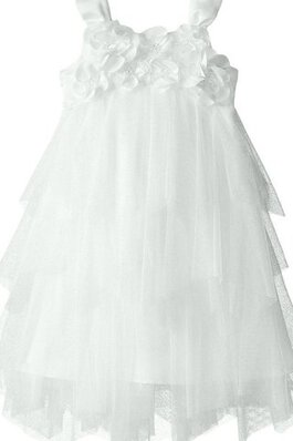 Robe de cortège enfant avec fleurs en tulle a-ligne avec sans manches avec nœud à boucles