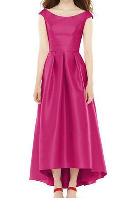 Satin vorn kurz hinten lang Bateau A-Line plissiertes Brautjungfernkleid
