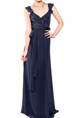 Chiffon einfaches bodenlanges Brautjungfernkleid mit Rüschen mit Schleife