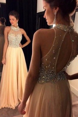 Vestido de Noche de Corte-A en Gasa de Plisado de Espalda con ojo de cerradura