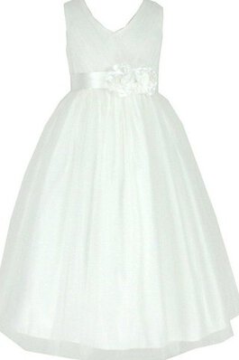 Robe de cortège enfant plissage de tour de ceinture en haute ligne a en tulle manche nulle