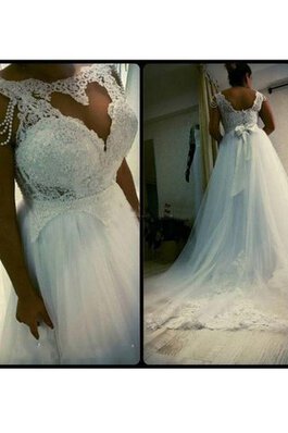 Abito da Sposa con Manica Corte con Piega A-Line Cerniera favola con Perline