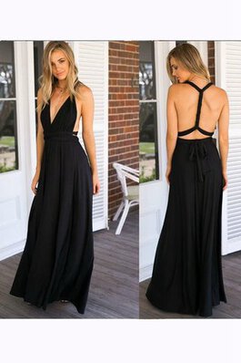 Robe de bal plissage de col en v jusqu'au sol en chiffon trou de serrure