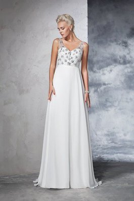 Robe de mariée luxueux avec sans manches v encolure de traîne courte en chiffon