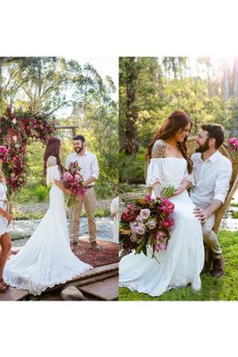 Moderno Vestido de Novia de Corte Recto de Escote con Hombros caídos de Apliques