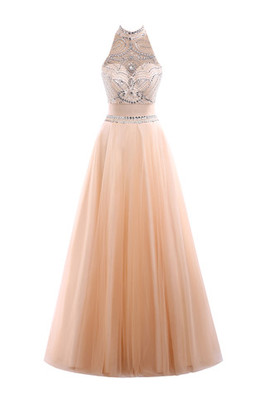 Robe de soirée brillant manche nulle en tulle en satin tissé élastique elevé