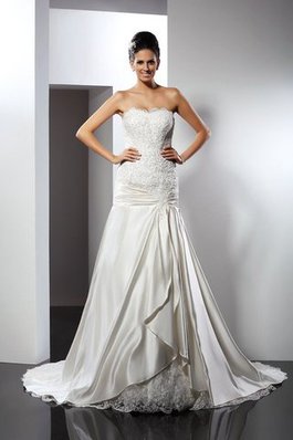 Robe de mariée longue de sirène en satin col en forme de cœur appliques