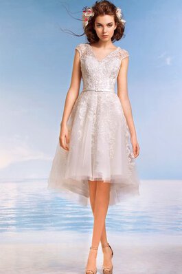 Robe de mariée informel romantique plissage v encolure haut bas