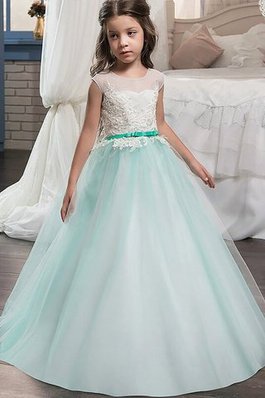 Robe de cortège enfant naturel manche nulle avec fleurs avec ruban en tulle