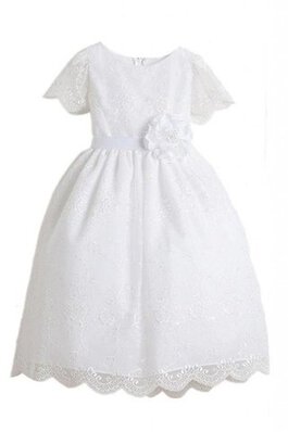 Robe de cortège enfant avec fleurs avec manche courte avec broderie a-ligne