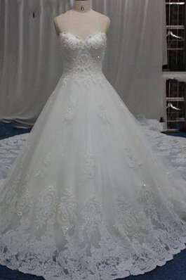 Robe de mariée avec perle appliques de traîne mi-longue en organza de col en cœur