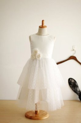 Ärmellos Tüll Normale Taille Prinzessin Blumenmädchenkleid mit Reißverschluss