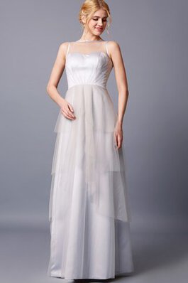 Tüll Schaufel-Ausschnitt A-Line bodenlanges Brautjungfernkleid mit Reißverschluss