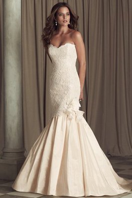 Modesto Vestido de Novia en Tafetán de Encaje Adorno de Iglesia de Espalda Descubierta