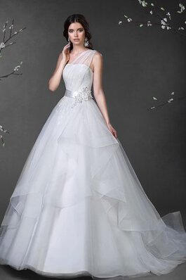 Abito da Sposa in Tulle con Seghettato Lungo con Festone Allacciato Ball Gown