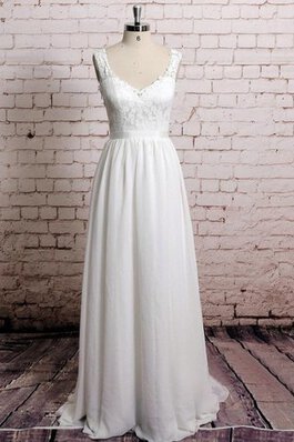 Abito da Sposa con Increspature A Terra Naturale Senza Maniche a riva in Chiffon