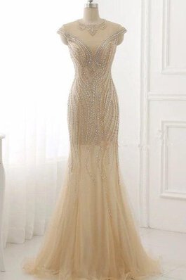 Robe de bal de traîne courte de sirène col u profond avec manche courte avec zip