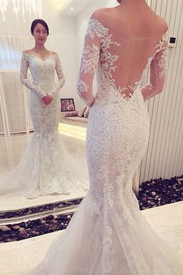 Abito da Sposa Retro con Maniche Lunghe Lusso Spazzola Treno in Pizzo