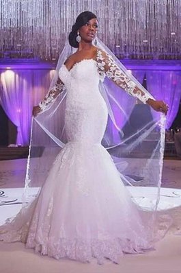 Abito da Sposa con Maniche Lunghe Spazzola Treno con Applique Naturale Elegante