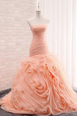 Ärmellos Spitze Meerjungfrau Stil Organza wadenlanges Brautkleid mit Rücken Schnürung