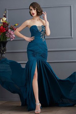 Robe de bal avec zip appliques de sirène en chiffon avec sans manches