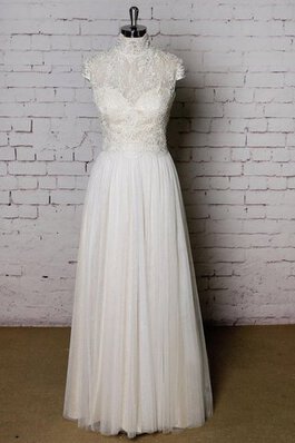 Robe de mariée naturel textile en tulle avec décoration dentelle avec manche courte ligne a