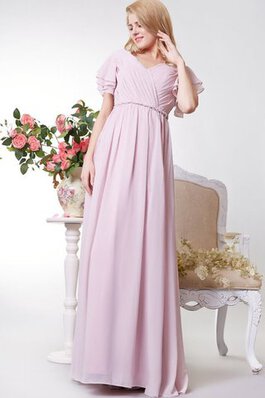 Kurze Ärmeln A-Line bodenlanges schlichtes Brautjungfernkleid mit Rüschen