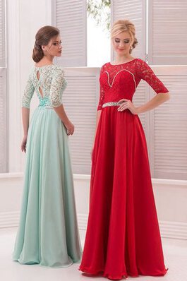 Abito da Ballo A-Line in Chiffon decorato Naturale con Mezze Maniche A Terra